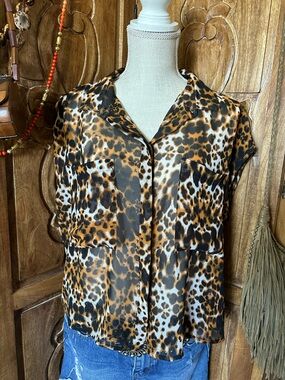 BISOU BISOU vintage sheer leopard blouse.